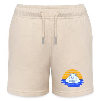 Hippopotamus Swimming Water Sun Cute Comic Cartoon - Kids Organic Sweat Shorts by Stanley/Stella - soft Ecru - Front
