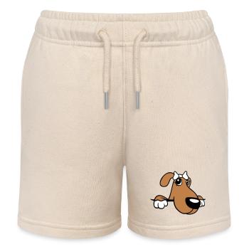 Dog Behind Wall Pretty Lady Bow Female - Kids Organic Sweat Shorts by Stanley/Stella - soft Ecru - Front