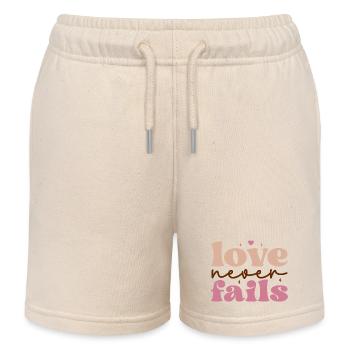 love never fails - Kids Organic Sweat Shorts by Stanley/Stella - soft Ecru - Front