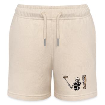 Fishing Skeleton Selfie Large - Kids Organic Sweat Shorts by Stanley/Stella - soft Ecru - Front
