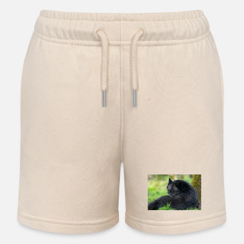 Black wolf at rest - Kids Organic Sweat Shorts by Stanley/Stella - soft Ecru