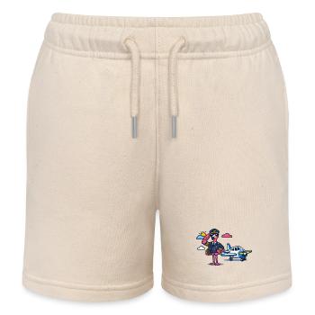 Flamingo Pilot am Propellerflugzeug - Kinder Organic Joggingshorts Mini Bolter von Stanley/Stella - Natur - Vorne