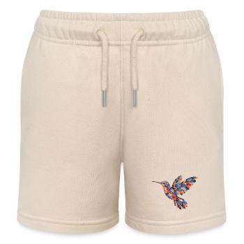 Hummingbird with flower pattern - Kids Organic Sweat Shorts by Stanley/Stella - soft Ecru - Front