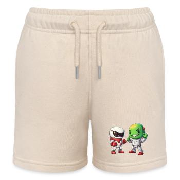 Grüner Alien & Astronaut: Bro Fist im Weltraum - Kinder Organic Joggingshorts Mini Bolter von Stanley/Stella - Natur - Vorne