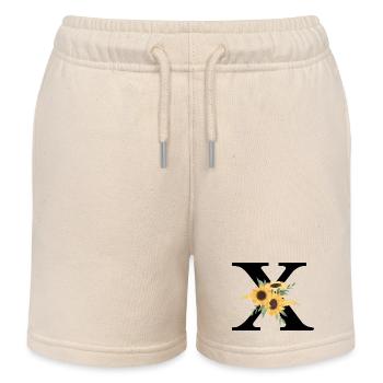 Buchstabe x blumige Sonnenblume - Kinder Organic Joggingshorts Mini Bolter von Stanley/Stella - Natur - Vorne