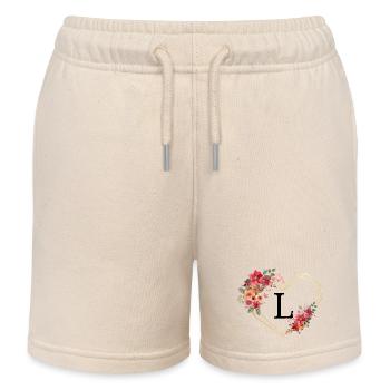 Lettre l cœur doré floral - Short de jogging enfant bio Stanley/Stella - écru doux - Devant