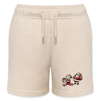 Naughty Kid with Santa Claus - Retro Style - Kids Organic Sweat Shorts by Stanley/Stella - soft Ecru - Front