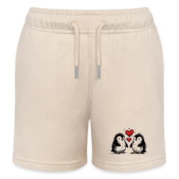 Pingouins amoureux tenant des cœurs - Short de jogging enfant bio Stanley/Stella - écru doux - Devant