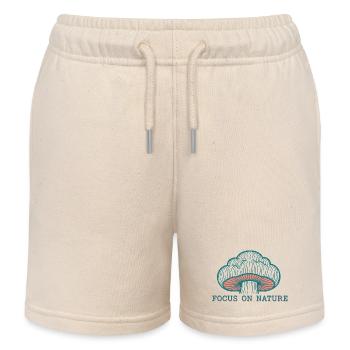 Risograph Lion's Mane Focus on Nature Mushroom - Kids Organic Sweat Shorts by Stanley/Stella - soft Ecru - Front