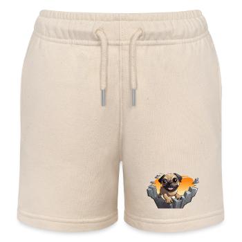 Pug am Felsen beim Sonnenuntergang - Kinder Organic Joggingshorts Mini Bolter von Stanley/Stella - Natur - Vorne