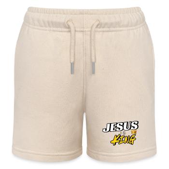 Jesus Is King Crown Graphic Streetwear - Kinder Organic Joggingshorts Mini Bolter von Stanley/Stella - Natur - Vorne