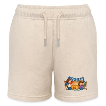 Children's Blanket Cave with Dog Cuddly Motif - Kids Organic Sweat Shorts by Stanley/Stella - soft Ecru - Front