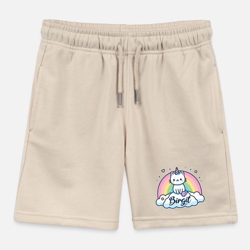 Birgit Surname First name Unicorn Cat Kids Organic Sweat Shorts by Stanley/Stella
