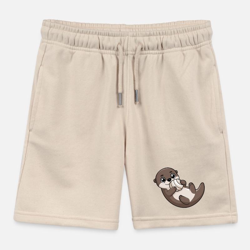 Cute otter with shell Kids Organic Sweat Shorts by Stanley/Stella