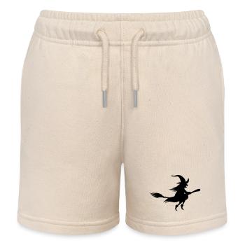 Fliegende alte Hexe auf einem Besen / schwarz-weiß - Kinder Organic Joggingshorts Mini Bolter von Stanley/Stella - Natur - Vorne