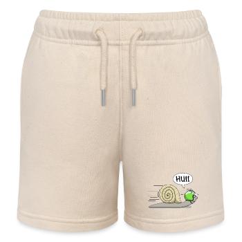 Racing snail - now also in green - Kids Organic Sweat Shorts by Stanley/Stella - soft Ecru - Front