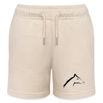 Horses Head | Horse Head Silhouette Design - Kids Organic Sweat Shorts by Stanley/Stella - soft Ecru - Front