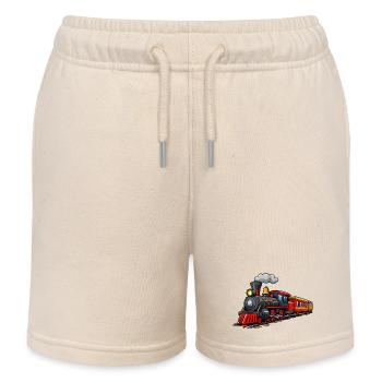 Klassische Dampflok auf Gleisen - Kinder Organic Joggingshorts Mini Bolter von Stanley/Stella - Natur - Vorne