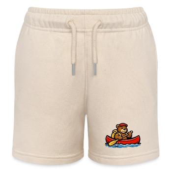 Paddle Adventure Bear in Canoe - Kids Organic Sweat Shorts by Stanley/Stella - soft Ecru - Front
