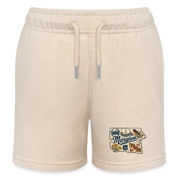 Maryland Vintage Staatsflagge & Krabbenaufkleber - Kinder Organic Joggingshorts Mini Bolter von Stanley/Stella - Natur - Vorne