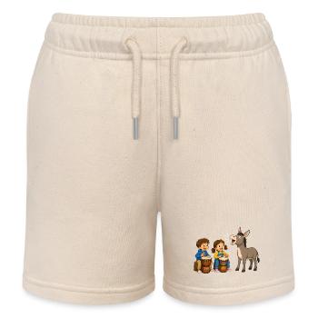 Children's drumming with donkey Cheerful musical motif - Kids Organic Sweat Shorts by Stanley/Stella - soft Ecru - Front