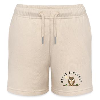 OWL. NICE. HAPPY BIRTHDAY - Kids Organic Sweat Shorts by Stanley/Stella - soft Ecru - Front