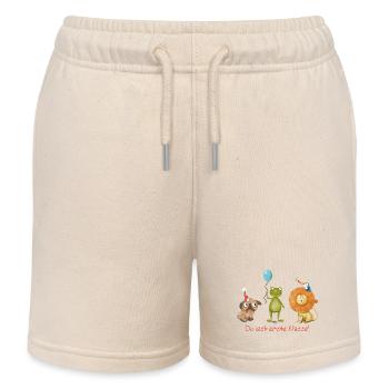 You are first grade - school enrollment shirt with heart - Kids Organic Sweat Shorts by Stanley/Stella - soft Ecru - Front