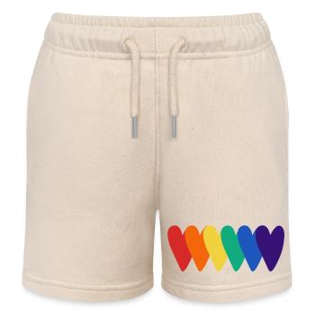 Rainbow Hearts Pattern - Kids Organic Sweat Shorts by Stanley/Stella - soft Ecru - Front