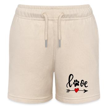 Love with Dog's Paw - Arrow with Heart - Kids Organic Sweat Shorts by Stanley/Stella - soft Ecru - Front