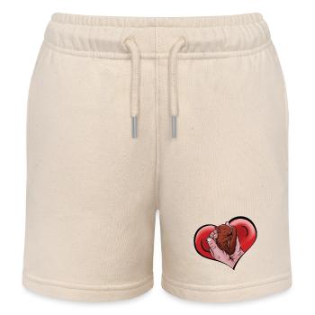 Comic baby squirrel in hands in heart - Kids Organic Sweat Shorts by Stanley/Stella - soft Ecru - Front