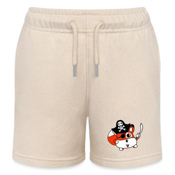 Little Cute Captain Fox Pirate Animal Eye Patch - Kids Organic Sweat Shorts by Stanley/Stella - soft Ecru - Front
