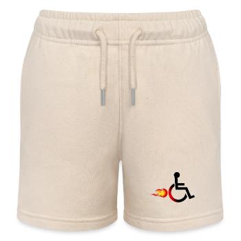Wheelchair user with flames # - Kids Organic Sweat Shorts by Stanley/Stella - soft Ecru - Front