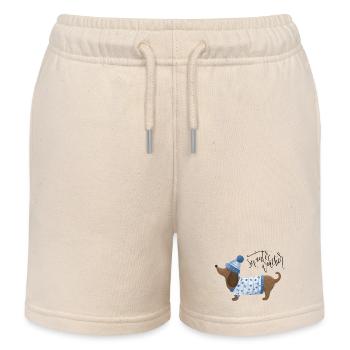 Dackel mit Pullover und Mütze Sweater Weather blau - Kinder Organic Joggingshorts Mini Bolter von Stanley/Stella - Natur - Vorne