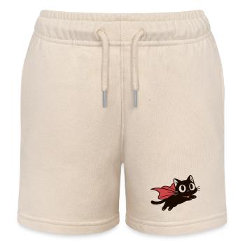 Fliegende Superkatze | Schwarze Katze mit Umhang - Kinder Organic Joggingshorts Mini Bolter von Stanley/Stella - Natur - Vorne