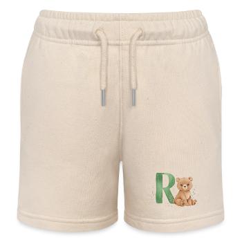 Bear with Letter R Illustration - Kids Organic Sweat Shorts by Stanley/Stella - soft Ecru - Front