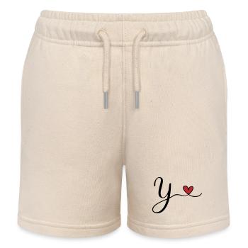 Y Letter Initial Monogram Design with Heart - Kids Organic Sweat Shorts by Stanley/Stella - soft Ecru - Front