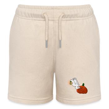 Ghost with lantern over pumpkin - Kids Organic Sweat Shorts by Stanley/Stella - soft Ecru - Front