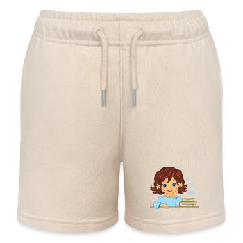 Süßes lächelndes kleines Mädchen mit Büchern - Kinder Organic Joggingshorts Mini Bolter von Stanley/Stella - Natur - Vorne