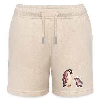 Pinguin und Nilpferd Freundschaft - Kinder Organic Joggingshorts Mini Bolter von Stanley/Stella - Natur - Vorne
