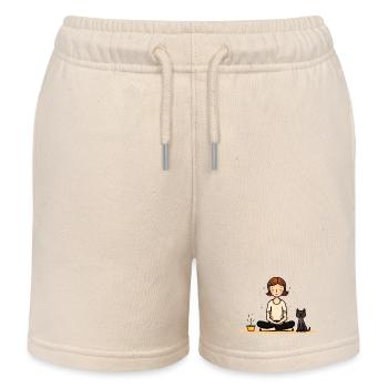Yoga Dog and Coffee - Kids Organic Sweat Shorts by Stanley/Stella - soft Ecru - Front