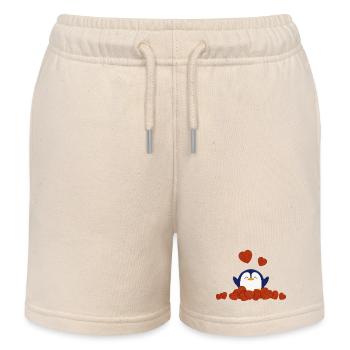 Süßer Pinguin umgeben von Herzen - Kinder Organic Joggingshorts Mini Bolter von Stanley/Stella - Natur - Vorne