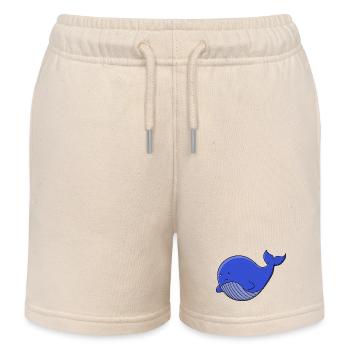 Cute Blue Whale Kawaii Ocean Animal Cartoon  - Kids Organic Sweat Shorts by Stanley/Stella - soft Ecru - Front