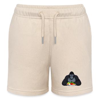 Cool Gorilla with Vegetable Plate Monkey Motif - Kids Organic Sweat Shorts by Stanley/Stella - soft Ecru - Front
