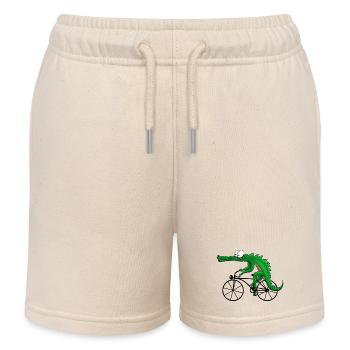 Crocodile with bike - Kids Organic Sweat Shorts by Stanley/Stella - soft Ecru - Front