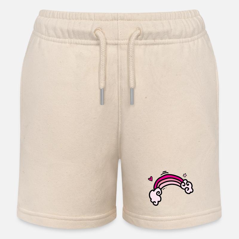 Nuages arc-en-ciel rose pastel - Short de jogging enfant bio Stanley/Stella - écru doux