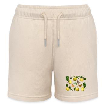Quinces with quince flowers and butterflies - Kids Organic Sweat Shorts by Stanley/Stella - soft Ecru - Front