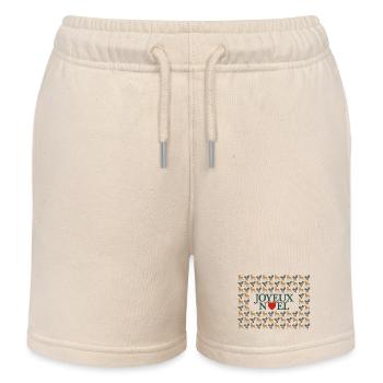 Joyeux Noël tête de cœur staffie et motif de houx - Short de jogging enfant bio Stanley/Stella - écru doux - Devant