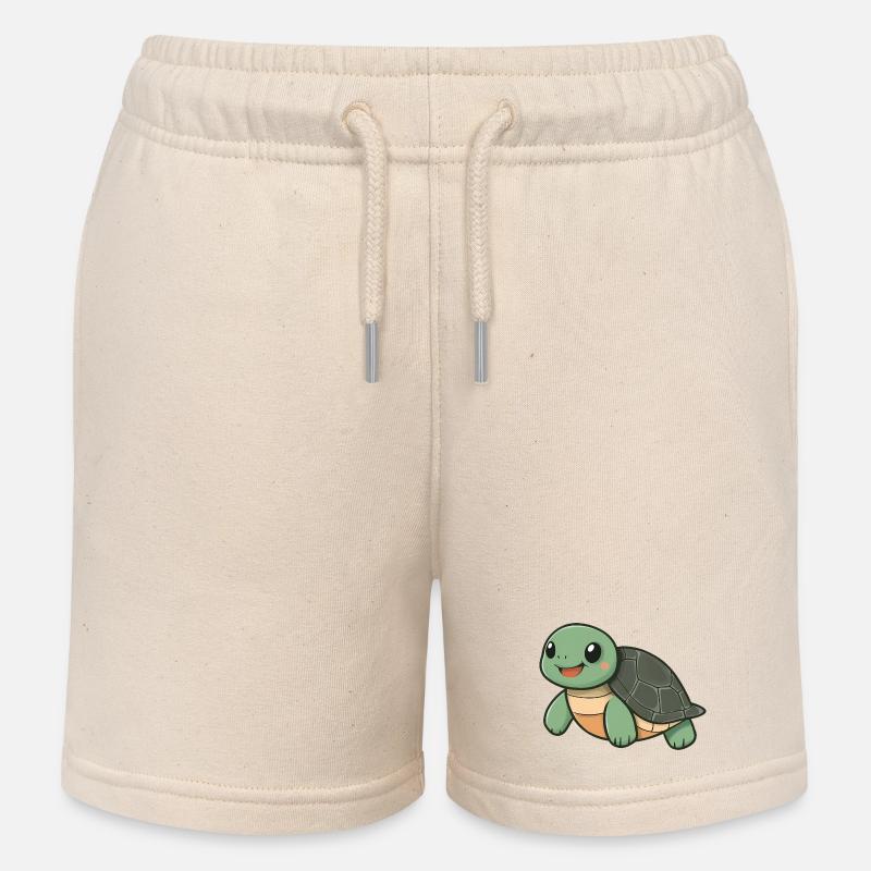 Tortue heureuse mignonne - dessin animé adorable et joyeux - Short de jogging enfant bio Stanley/Stella - écru doux