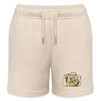 Camouflage Camera Portrait - Kids Organic Sweat Shorts by Stanley/Stella - soft Ecru - Front