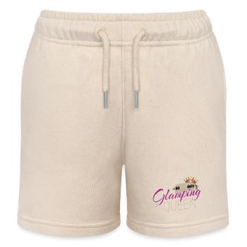 Glamping Queen Camping with Vintage Caravan - Kids Organic Sweat Shorts by Stanley/Stella - soft Ecru - Front